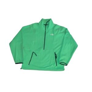 The North Face Neon Green Fleece Jacket. 3/4 zip with zipper kangaroo pocket (M)